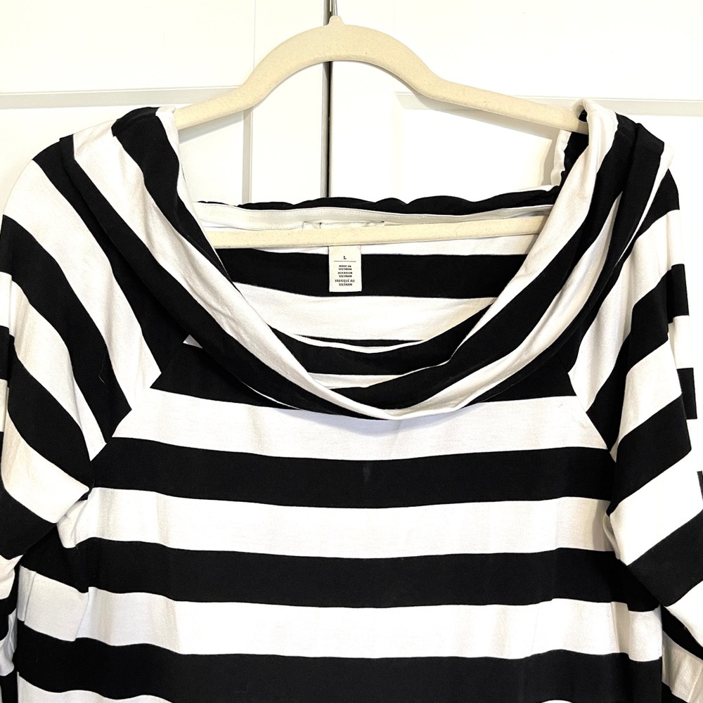 WHBM Off-Shoulder Striped Knit Top – Size Large, Tall-Friendly Fit - Picture 8 of 13